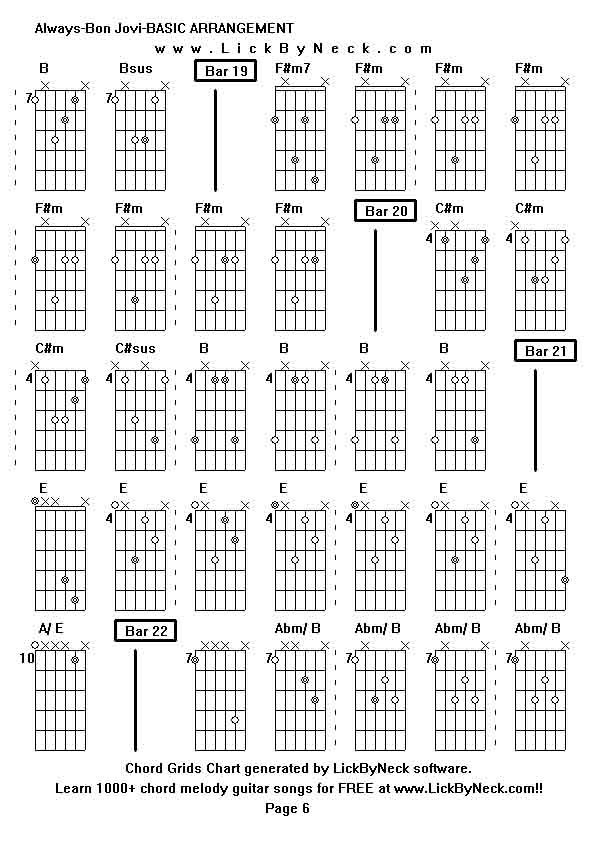 Chord Grids Chart of chord melody fingerstyle guitar song-Always-Bon Jovi-BASIC ARRANGEMENT,generated by LickByNeck software.